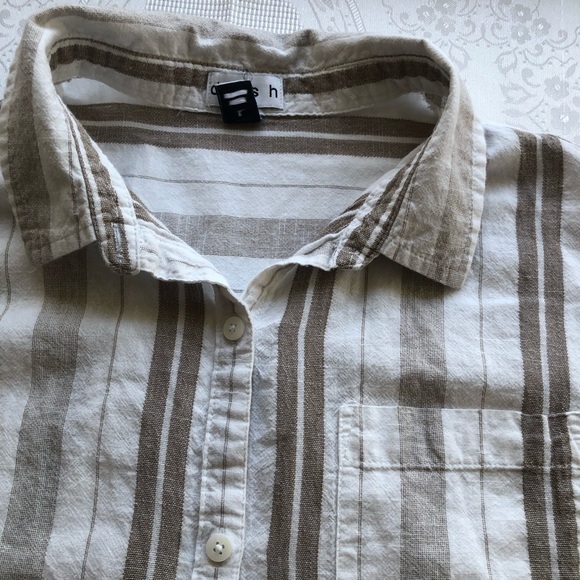 Dash Women’s Size L Tan/White Sleeveless Bohemian Style Blouse Button-Up Shirt - Picture 14 of 16